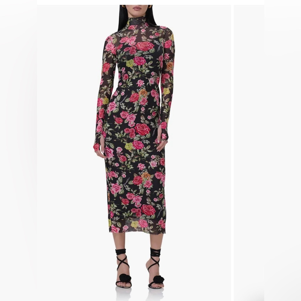 AFRM Black and Pink Floral Long Sleeve Dress